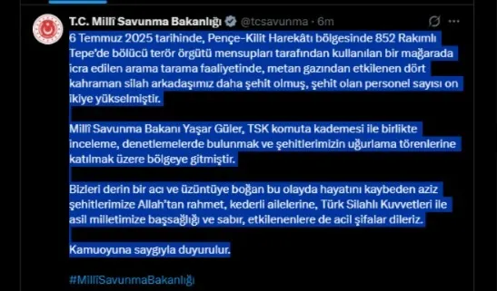 SON DAKİKA  Pençe-Kilit Operasyon Bölgesinde Şehit Sayısı 12’ye Yükseldi